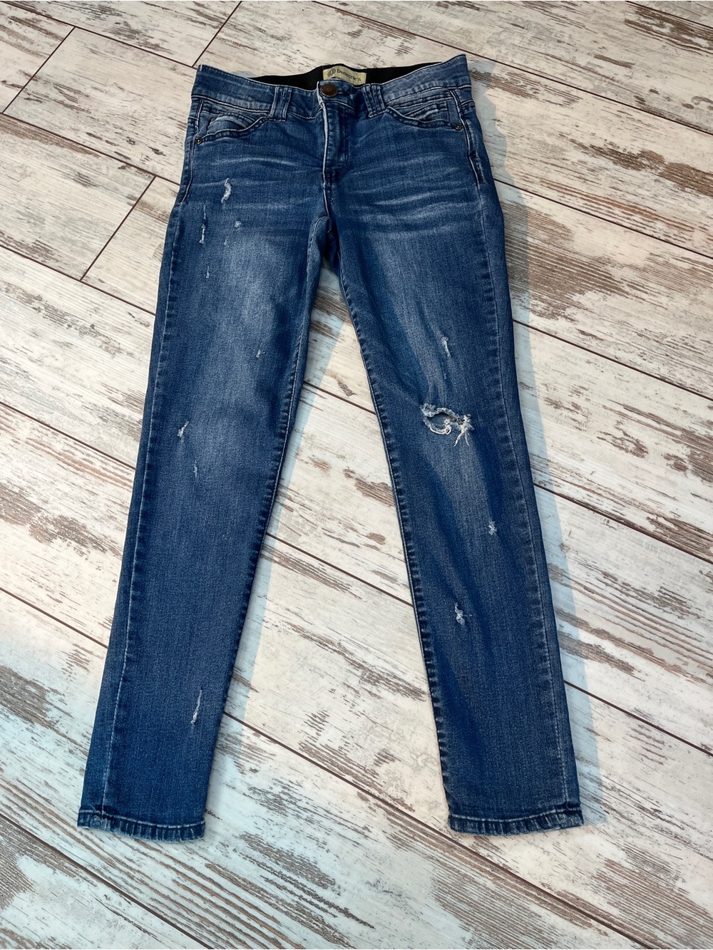 Democracy Ab Technology Distressed Jeans Womens 6 Mid Rise Dark Indigo Wash